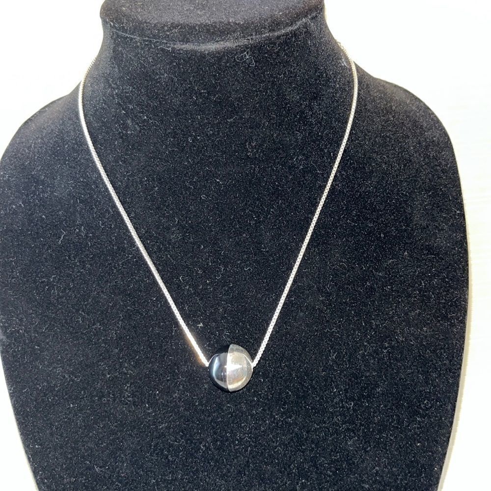 Black and Silver Ball Ying Yang Pendant with Adjustable Necklace